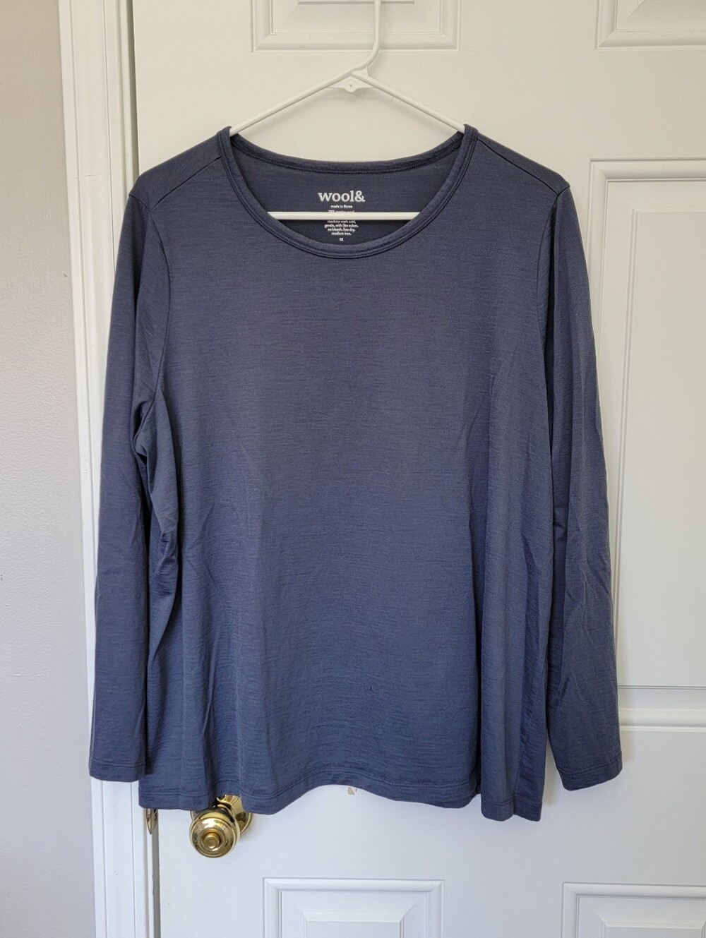 Wool& 1X Blue Gray Wool Nylon Long Sleeve Base Layer Shirt Outdoor Flaw